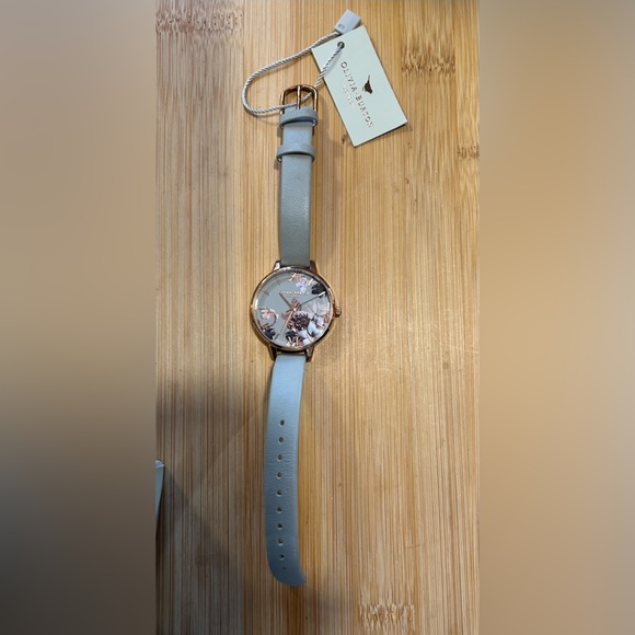 Olivia Burton Watch With 34mm Grey Floral Face & Grey Leather Band - Picture 3 of 6